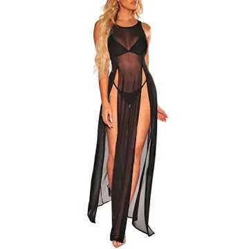 Women's Swimsuit Beach Bikini Cover up Sheer Mesh Dress Sexy See Through Mesh Tops Beachwear