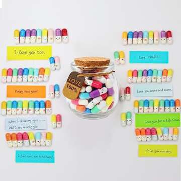 Yamahiko Capsule Letters Message in a Glass Bottle, 50PCS Cute Capsule Note Messages Pills for Boyfriend/Girlfriend, Love Capsule Letter Message for Anniversary Birthday Valentines Mother's Day