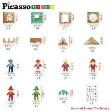 PicassoTiles Magnetic Tiles Christmas Cottage Holiday with 6 Character Action Figures Santa, Mrs Clause, Elves, Nutcracker Theme Construction Set Magnet Building Blocks STEM Learning Gifts Toys PTQ08