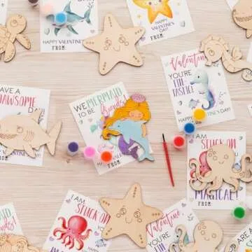 28 PCS Valentines Day Gifts for Kids - Valentines Cards School with Art Supplies Classroom - Sea Ani...