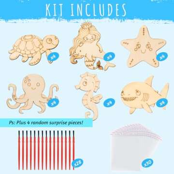 28 PCS Valentines Day Gifts for Kids - Valentines Cards School with Art Supplies Classroom - Sea Animals Wood Painting Craft Kits - for Kids Boys Girls Gifts Exchanges - Valentines Party Favors