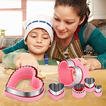 Heart Cookie Cutters Set,6 Pcs Uncrustables Maker Bread Sandwich Cutters, Heart Shape Cookie Cutters Fruit Vegetable Mold for Kids Boys & Girls Bento Lunch Box