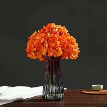 LUSHIDI Silk Hydrangea Heads with Stems Artificial Flowers Heads for Home Wedding Decor,Pack of 10 (Orange)