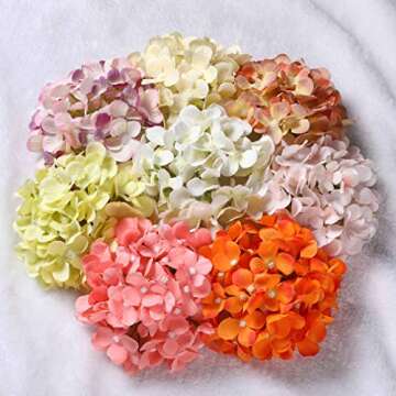 LUSHIDI Silk Hydrangea Heads with Stems Artificial Flowers Heads for Home Wedding Decor,Pack of 10 (Orange)