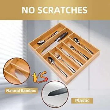 Besilord Silverware Organizer Kitchen Drawer Organizer Utensil Organizer Bamboo Silverware Holder Cutlery Organizer in Drawer Flatware Organizer Tray(7 slots, Natural