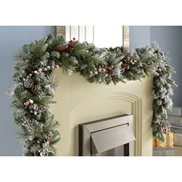 WeRChristmas 9ft Extra Thick Mixed Pine Snow Flocked Garland with Cones & Berries Christmas Decorati...