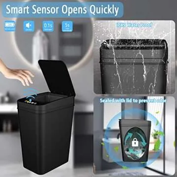 jinligogo 2Pack Bathroom Small Trash Can with Lid, 2.6 Gallon Touchless Automatic Garbage Can Slim Waterproof Motion Sensor Smart Trash Bin for Bedroom, Office, Living Room-Black