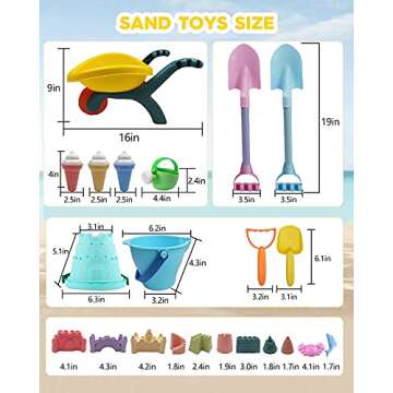 IOKUKI Long Shovels Sand Toys Set with Mesh Bag Including Wheelbarrow, Castle Building Kit Beach Buckets, Shovels, Rakes, Molds, Outdoor Beach Toys Tool Kit for Kids, Toddlers, Boys and Girls (23 PCS)