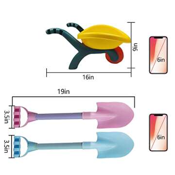 IOKUKI Long Shovels Sand Toys Set with Mesh Bag Including Wheelbarrow, Castle Building Kit Beach Buckets, Shovels, Rakes, Molds, Outdoor Beach Toys Tool Kit for Kids, Toddlers, Boys and Girls (23 PCS)