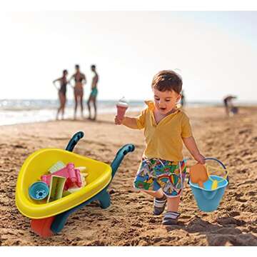 IOKUKI Long Shovels Sand Toys Set with Mesh Bag Including Wheelbarrow, Castle Building Kit Beach Buckets, Shovels, Rakes, Molds, Outdoor Beach Toys Tool Kit for Kids, Toddlers, Boys and Girls (23 PCS)