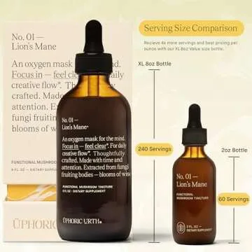 UPHORIC URTH Lions Mane Extract - Double Extracted Fruitbody Mushroom Tincture, Natural Support for Mental Clarity, Brain Function, Memory, Cell Regeneration, Creativity & Mood (60 Servings)