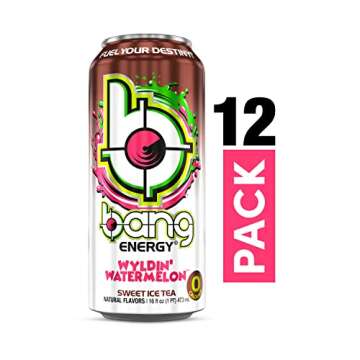 Bang Energy Wyldin’ Watermelon Sweet Tea, Sugar-Free Energy Drink, 16 Ounces (Pack of 12)