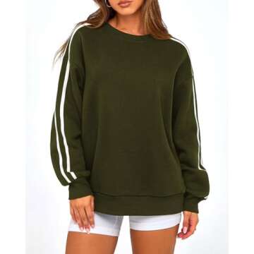 Amkoyam Womens Oversized Sweatshirts 2024 Casual Fall Crew Neck Color Block Long Sleeve Loose Pullover Top Y2K Clothes(Army Green,X-Large)