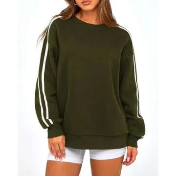 Amkoyam Womens Oversized Sweatshirts 2024 Casual Fall Crew Neck Color Block Long Sleeve Loose Pullover Top Y2K Clothes(Army Green,X-Large)