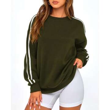 Amkoyam Womens Oversized Sweatshirts 2024 Casual Fall Crew Neck Color Block Long Sleeve Loose Pullover Top Y2K Clothes(Army Green,X-Large)