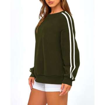 Amkoyam Womens Oversized Sweatshirts 2024 Casual Fall Crew Neck Color Block Long Sleeve Loose Pullover Top Y2K Clothes(Army Green,X-Large)