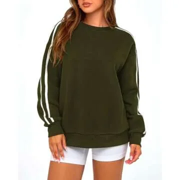 Amkoyam Womens Oversized Sweatshirts 2024 Casual Fall Crew Neck Color Block Long Sleeve Loose Pullover Top Y2K Clothes(Army Green,X-Large)