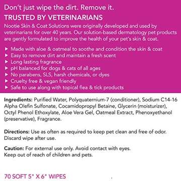 Nootie Waterless Shampoo Wipes for Dogs & Cats 70 Count