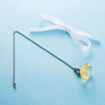 LONGSHENG Ceiling Fan Pull Chain Set - 2 pieces Yellow Diamond Fan Pull Chains 20 Inch Ceiling Fan Chain Extender with Chain Connector Home Wedding Decor Ornament Pendant