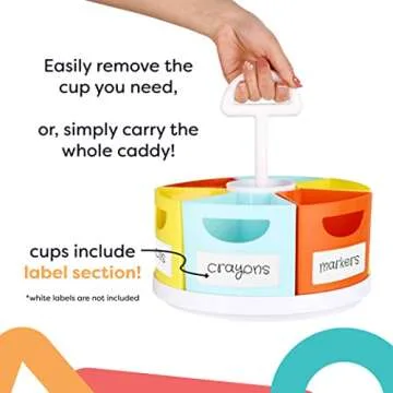 ALBEN Lazy Susan Kids Desk Organizer: Rotating Art Supply Organizer & Crayon Holder Organizer for Kids - 360 Degrees Rotation for School & Craft Supplies - Perfect for Classroom & Homeschool Use