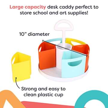 ALBEN Lazy Susan Kids Desk Organizer: Rotating Art Supply Organizer & Crayon Holder Organizer for Kids - 360 Degrees Rotation for School & Craft Supplies - Perfect for Classroom & Homeschool Use