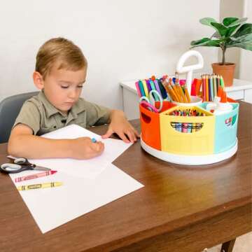 ALBEN Lazy Susan Kids Desk Organizer: Rotating Art Supply Organizer & Crayon Holder Organizer for Kids - 360 Degrees Rotation for School & Craft Supplies - Perfect for Classroom & Homeschool Use