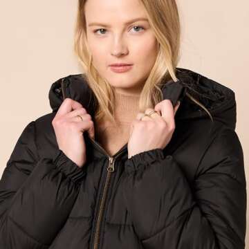 Amazon Essentials Women's Heavyweight Quilted Hooded Puffer Winter Jacket with Adjustable Waist, Black, Large