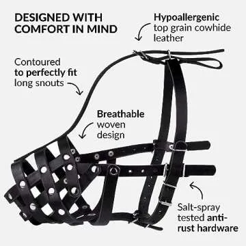 CollarDirect Dog Muzzle German Shepherd Dalmatian Doberman Setter Leather Basket Medium Large Breeds (Black, Large)