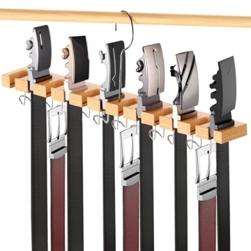 Max 42 Belts Wooden Closet Belt Hanger Organizer