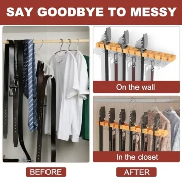 Max 42 Belts Wooden Closet Belt Hanger Organizer