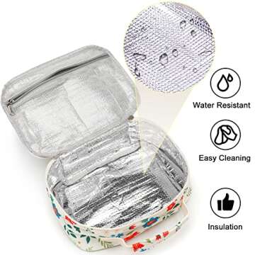 Kids Lunch Box Boys Girls Insulated Lunch Cooler Bag Reusable Lunch Tote Kit for School Travel(Flower)