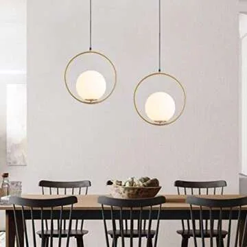 KCO Mid Century Modern Large Globe Pendant Light Fixture 1-Light Brushed Brass Gold Ceiling Hanging Pendant Lighting Minimalist White Glass Round Pendant Light (13.8”-Large)