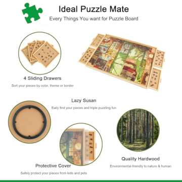 ALL4JIG 1500 Piece Rotating Puzzle Board with Drawers and Cover,26"x35"Portable Wooden Jigsaw Puzzle...