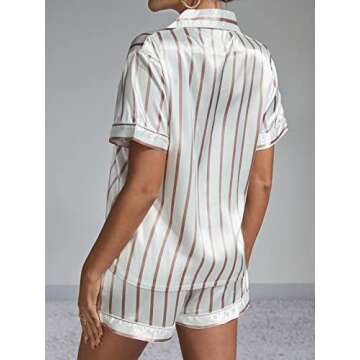 WDIRARA Women's Sleepwear Short Sleeve Button Shirt and Shorts Pajama Set Multicolour Striped S