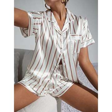 WDIRARA Women's Sleepwear Short Sleeve Button Shirt and Shorts Pajama Set Multicolour Striped S