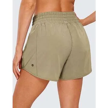 CRZ YOGA Women's High Waisted Running Shorts 4'' - Mesh Liner Lightweight Gym Sport Athletic Workout...