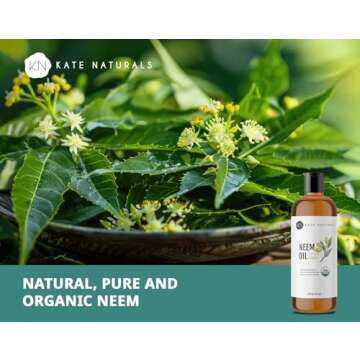 Kate Naturals Neem Oil for Plant Spray. 100% Pure Cold Pressed Neem Concentrate with Azadirachtin (16oz, Safe for Pets, Dogs)