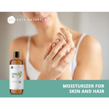 Kate Naturals Neem Oil for Plant Spray. 100% Pure Cold Pressed Neem Concentrate with Azadirachtin (16oz, Safe for Pets, Dogs)