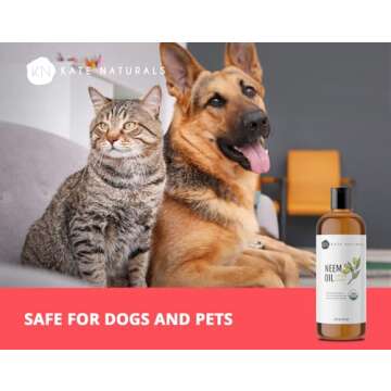 Kate Naturals Neem Oil for Plant Spray. 100% Pure Cold Pressed Neem Concentrate with Azadirachtin (16oz, Safe for Pets, Dogs)