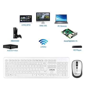Wireless USB Keyboard and Mouse Combo 2.4GHz Receiver CHONCHOW Full Size 107 Keys Ergonomic Portable Engry-Saving Design Compatible with Windows iOS Laptop Mac Desktop Computer(Silivery and White)