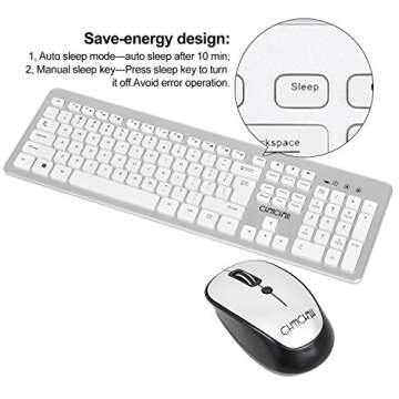 Wireless USB Keyboard and Mouse Combo 2.4GHz Receiver CHONCHOW Full Size 107 Keys Ergonomic Portable Engry-Saving Design Compatible with Windows iOS Laptop Mac Desktop Computer(Silivery and White)