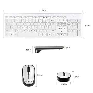 Wireless USB Keyboard and Mouse Combo 2.4GHz Receiver CHONCHOW Full Size 107 Keys Ergonomic Portable Engry-Saving Design Compatible with Windows iOS Laptop Mac Desktop Computer(Silivery and White)