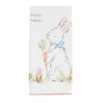 Mud Pie Happy Happy Bunny Tea Towel; 26" x 16 1/2"