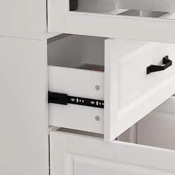 Hitow Tall Bookshelf with Glass Doors & Drawers, 2 Piece Large Storage Cabinet Set, Home Office Bookcase with Doors, Glass Display Cabinet for Living Room, White (126" W x 15.7" D x 78.9" H)