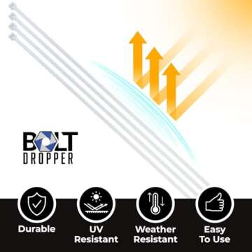 Bolt Dropper 8 Inch 1000 White Zip Cable Ties 40lbs Tensile Strength - Secure Projects with Confidence: Heavy Duty, Self-Lock Nylon Cable Wire Ties for Indoor Outdoor Use