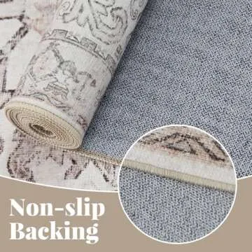 jinchan 8x10 Machine Washable Area Rug for Living Room - Vintage Floral Stain Resistant Low Pile Ultra-Thin Non Slip Accent Rug for Bedroom Kitchen Dining Room Home Office (8x10ft,Taupe)