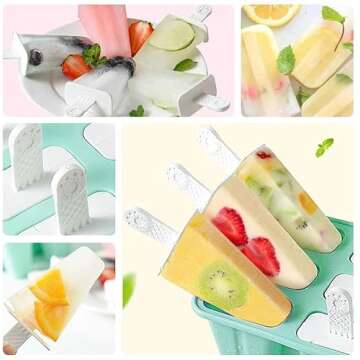 Popsicle Molds 6 Pieces Silicone Ice Pop Molds, BPA Free Popsicle Mold Reusable Easy Release Ice Pop Maker with Silicone Funnel and Cleaning Brush,Green