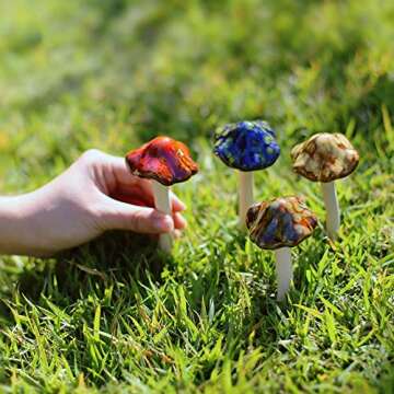 Danmu Garden Decor, 4pcs (Random Color) Ceramic Mushroom for Garden, Yard, Fairy Garden - Lawn Ornament Décor, Pottery Ornament 4.52" in Height