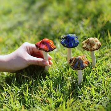 Danmu Garden Decor, 4pcs (Random Color) Ceramic Mushroom for Garden, Yard, Fairy Garden - Lawn Ornament Décor, Pottery Ornament 4.52" in Height