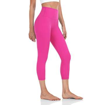 HeyNuts High Waisted Yoga Capris Leggings for Women, Buttery Soft Workout Cropped Pants Compression 3/4 Leggings 21'' Sonic Pink L(12)